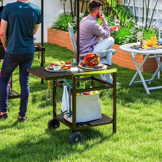 Outdoor Grill Cart With Stainless Steel Top, Foldable Side Table, Black Outdoor Grill Carts Black, Silver Tone at Gallery Canada