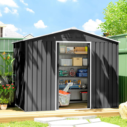 8 x 6 ft Metal Outdoor Storage Shed, Dark Grey Sheds Dark Grey at Gallery Canada