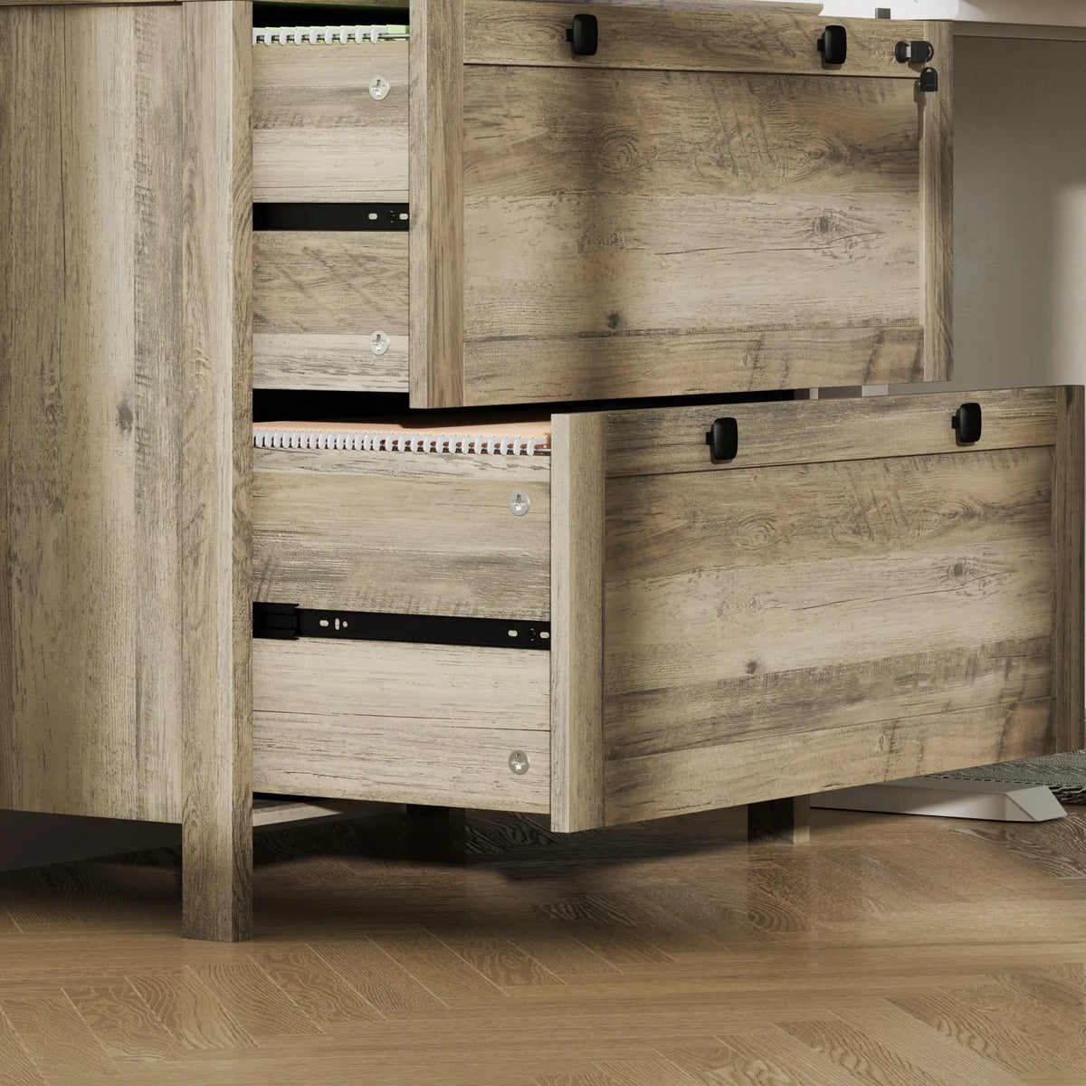 2 Drawer File Cabinet, Lockable, Adjustable Hanging Bar, Letter, A4 Size, Weathered Grey Oak Office Cabinets & Cupboards at Gallery Canada