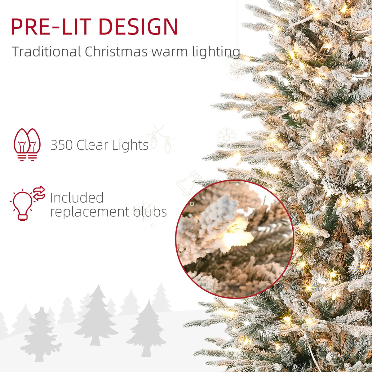 7' Pre Lit Flocked Christmas Tree, Snow Branches, Warm White Lights, Arctic Fir Pre Lit Christmas Trees at Gallery Canada