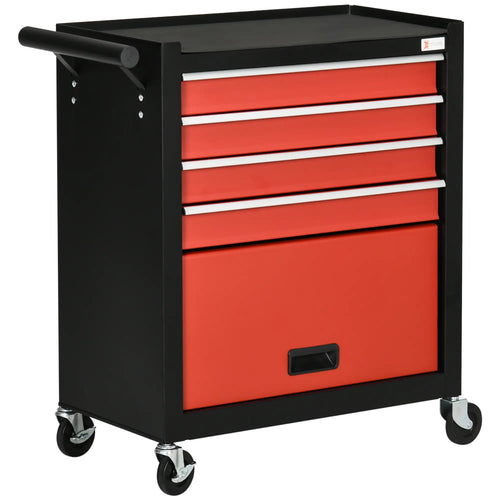 4-Drawer Tool Chest, Rolling Storage Cabinet, Portable Organizer, Red