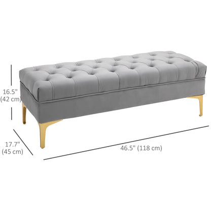 Upholstered End of Bed Bench with Button Tufted, Grey Storage Ottomans & Benches at Gallery Canada