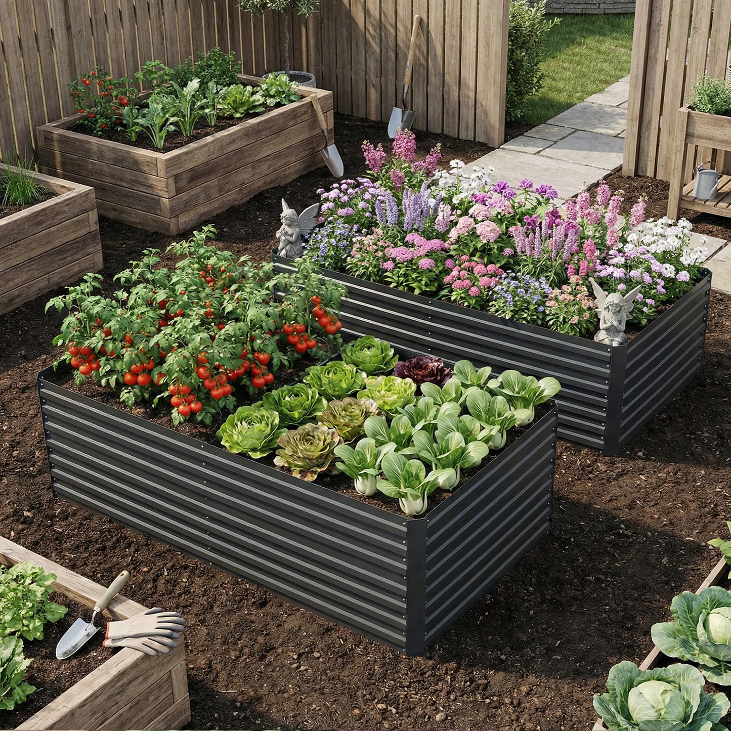 Galvanised Raised Garden Bed Set, 6 x 3 x 2 ft, Dark Grey Galvanized Planter Boxes at Gallery Canada