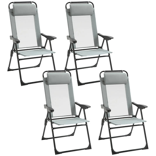 Camping Chairs Set of 4, 5 Level Reclining Folding Lounge Chairs, Grey Patio Chairs Grey at Gallery Canada