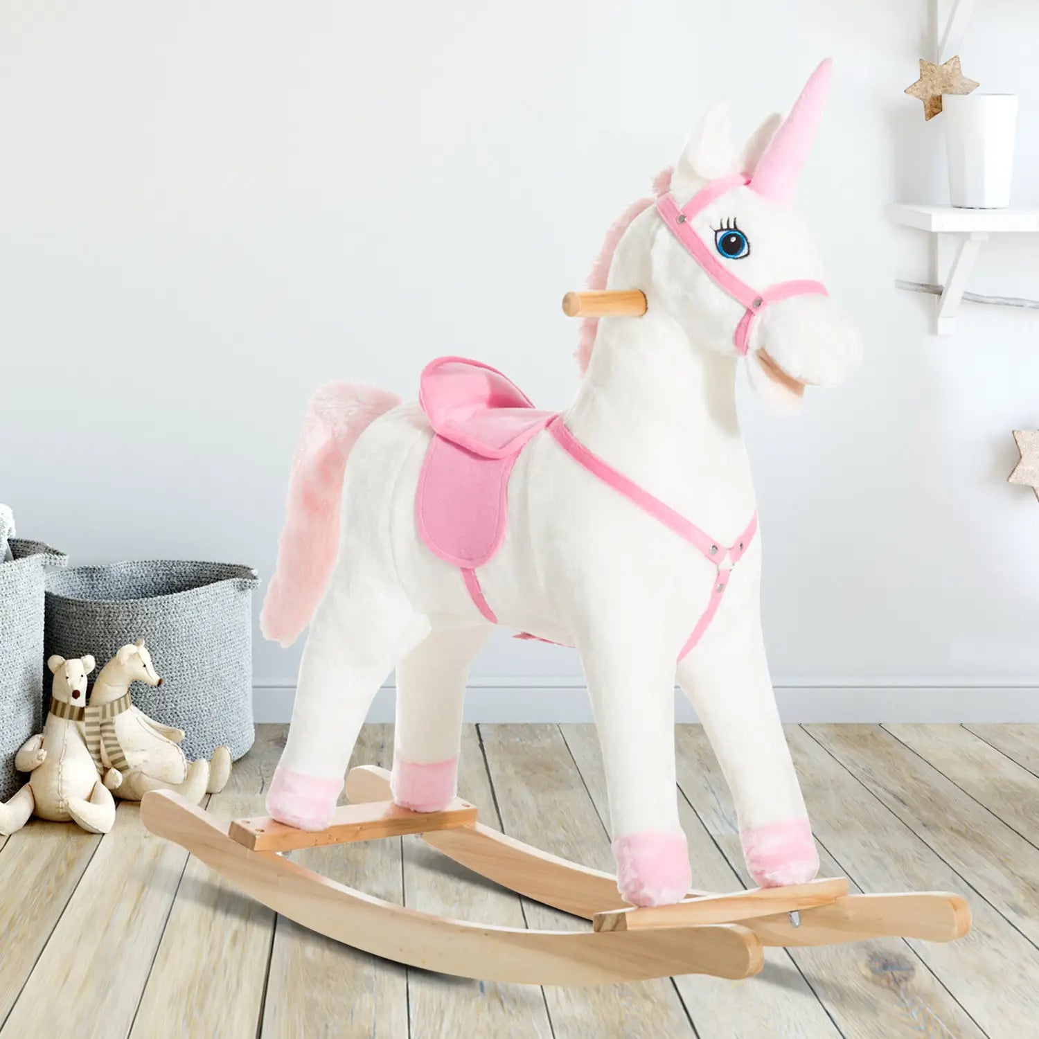 Kids Plush Rocking Horse Unicorn, Realistic Sounds, White & Pink Rocking Horses at Gallery Canada