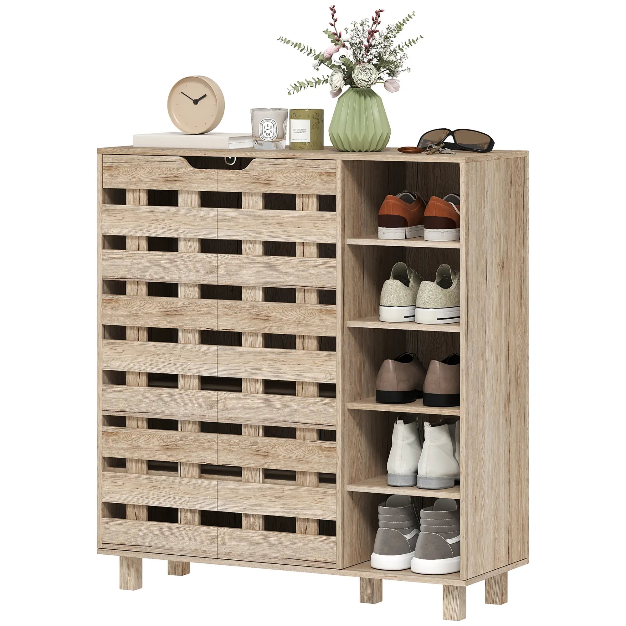 21 Pair Shoe Cabinet, 5-Tier Double Door, 5-Tier Open Shelves, Beige Shoe Storage Cabinets & Racks at Gallery Canada
