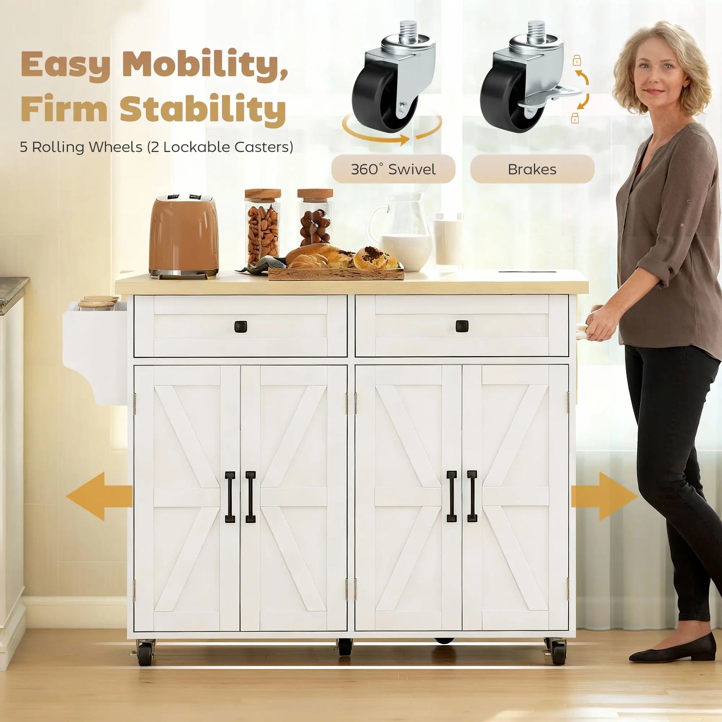 Rolling Kitchen Cart With Charging Station, Drop Leaf, Drawers Kitchen Islands & Kitchen Carts at Gallery Canada
