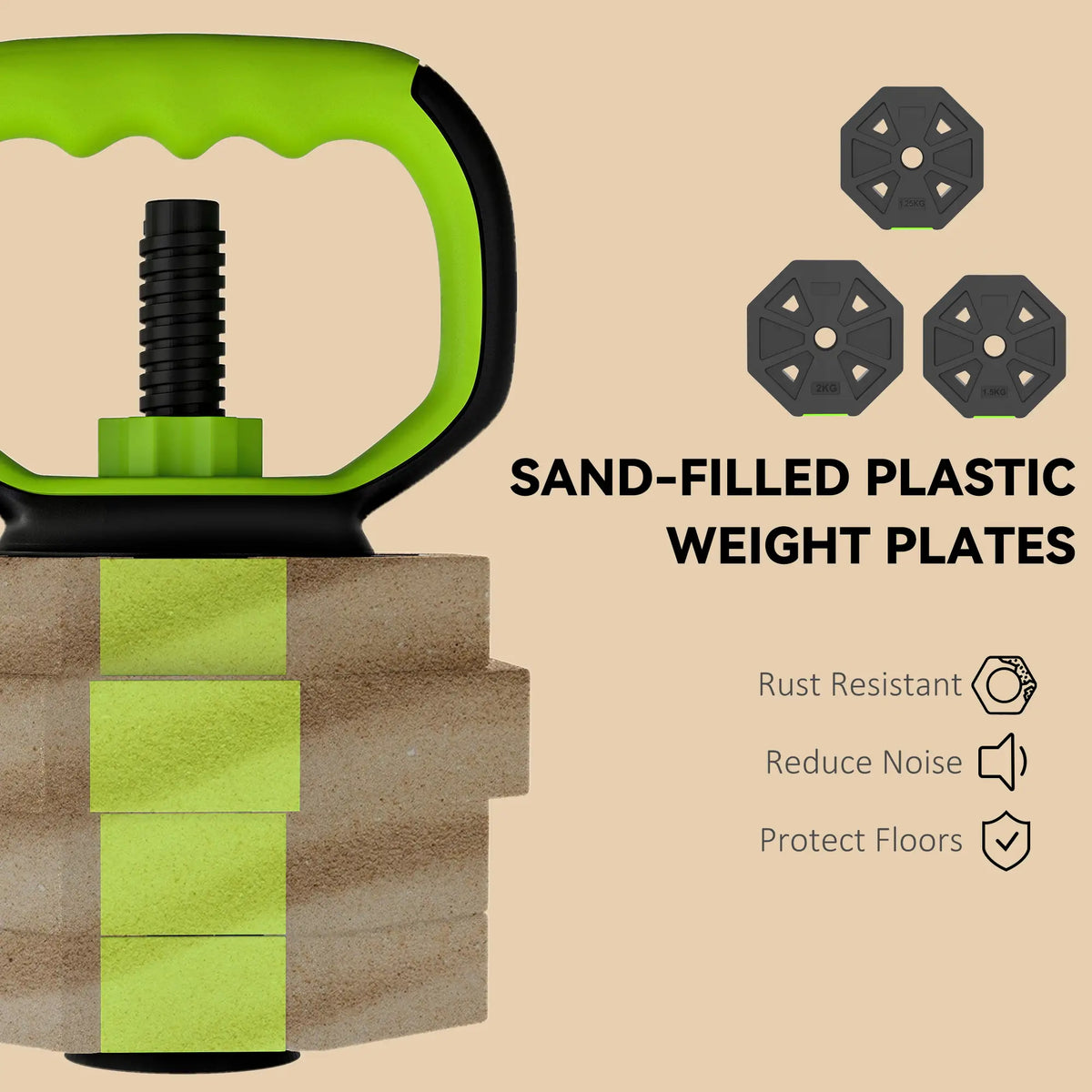 Adjustable Dumbbell Set, 44lbs, Kettlebell Barbell Dumbbell Push-Up Stand, Green Dumbbells & Barbells at Gallery Canada