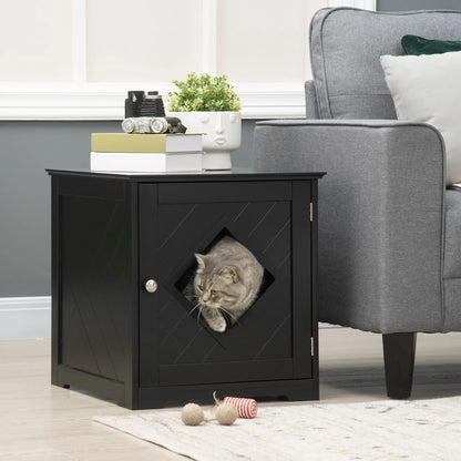 Cat Litter Box Enclosure End Table, Indoor with Magnetic Door, Black Cat Litter Box Enclosures at Gallery Canada