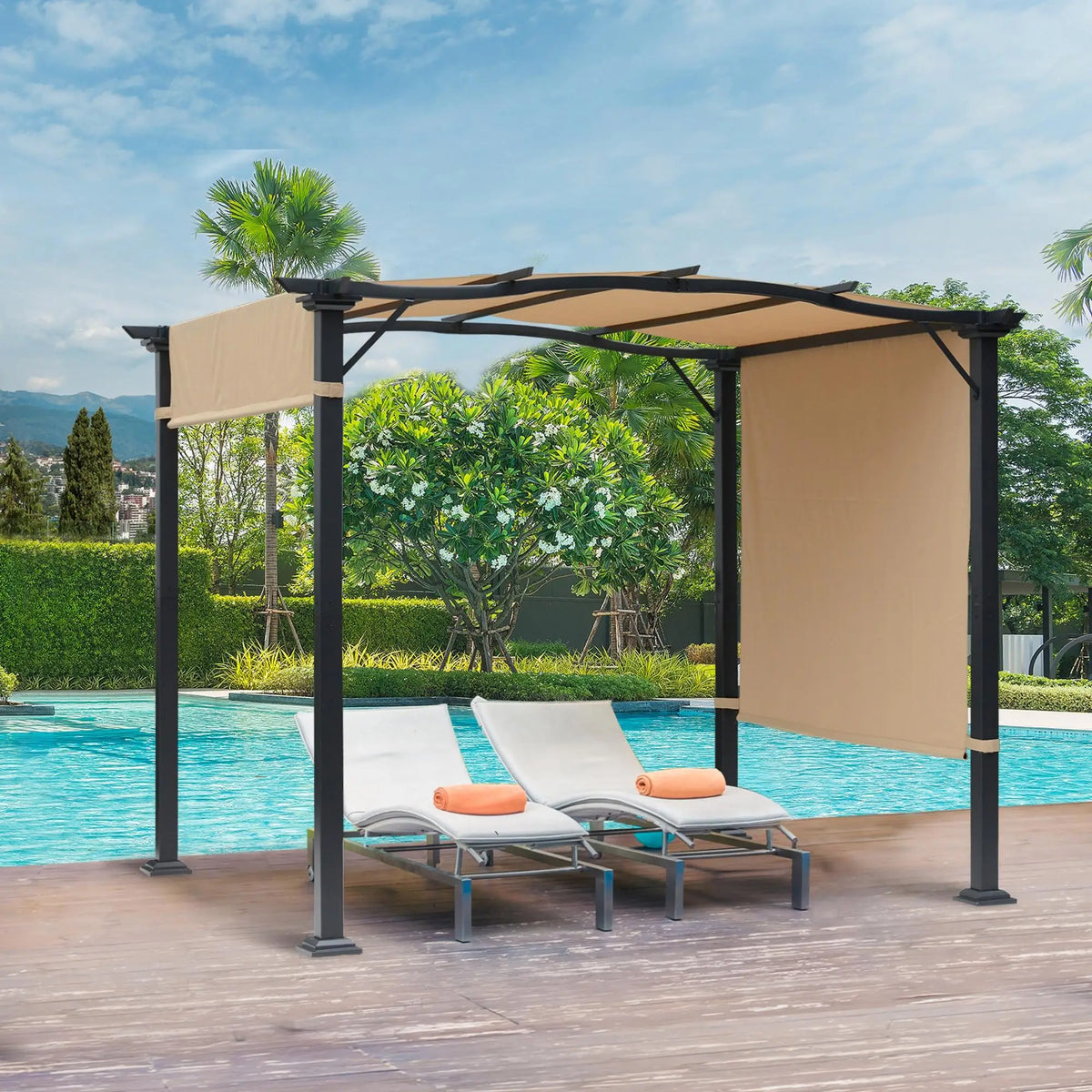 10'X8' Outdoor Pergola Gazebo With 2 Side Canopies, Khaki Pergolas at Gallery Canada
