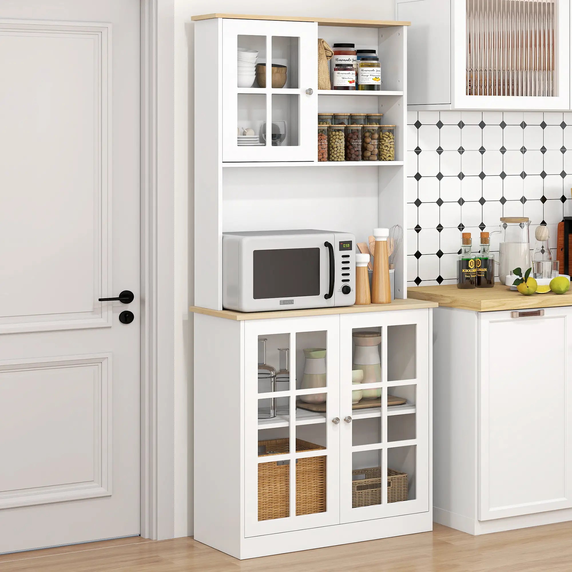 Kitchen Buffet with Hutch, 3 Cabinets, 2 Shelves, White Kitchen Pantry Cabinets at Gallery Canada