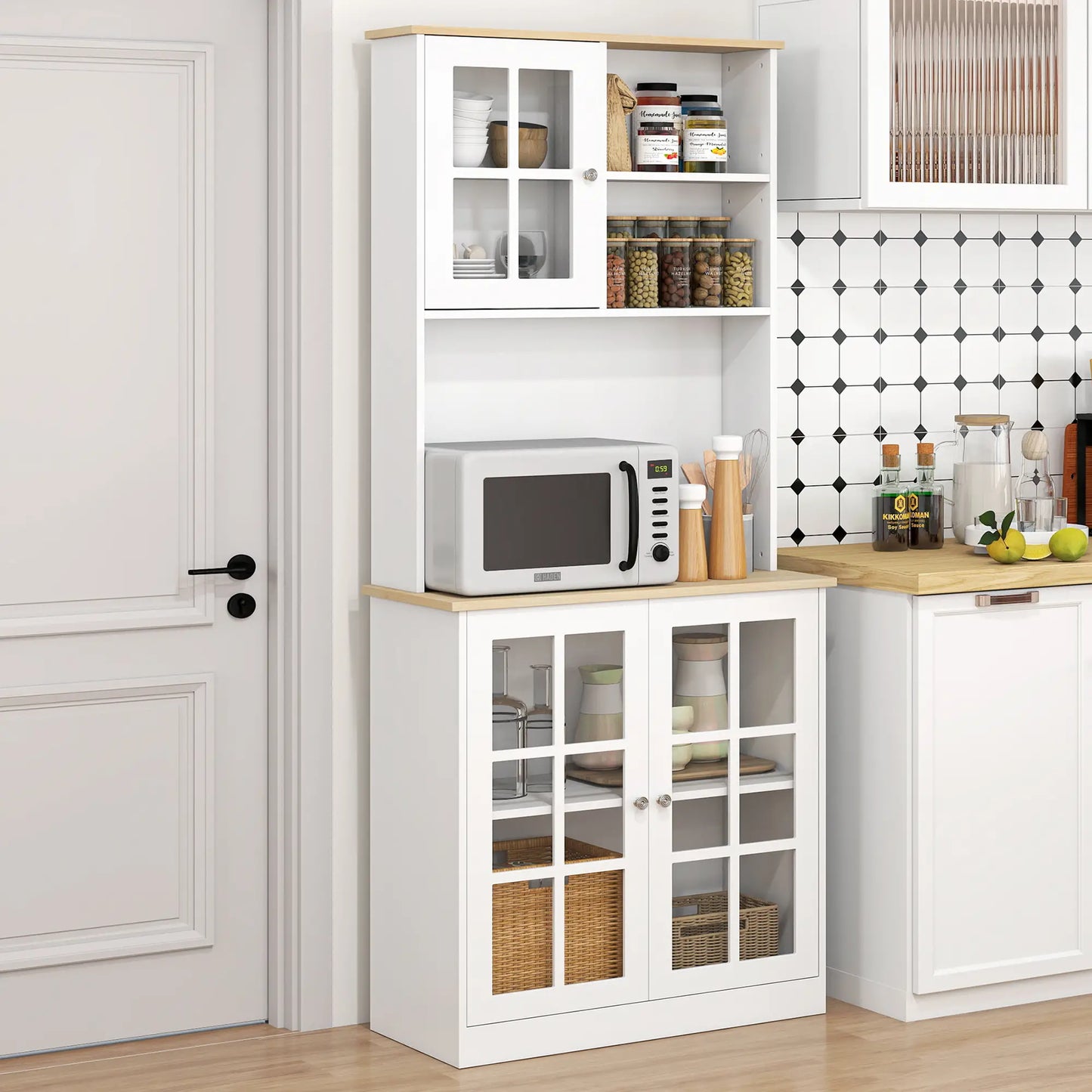 Kitchen Buffet with Hutch, 3 Cabinets, 2 Shelves, White Kitchen Pantry Cabinets at Gallery Canada