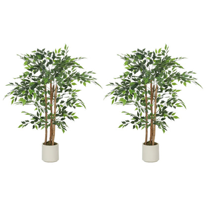 4FT Artificial Banyan Tree Set Of 2, Fake Potted Tree With Wood Trunk Artificial Trees at Gallery Canada