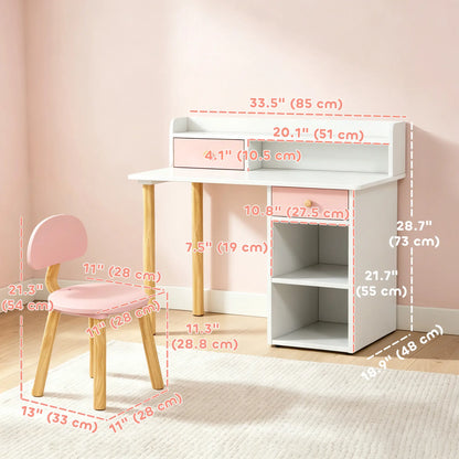 Kids Study Table and Chair Set, Desk with Storage, for 3-8 Year Old, Pink Kids Desk Sets at Gallery Canada