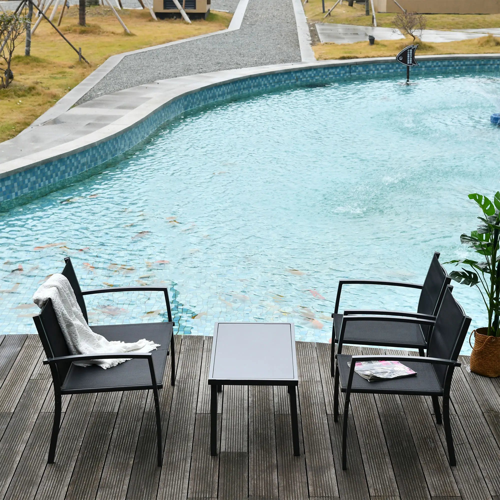 4-Piece Patio Set, Glass Top Coffee Table, Breathable Mesh, Black Patio Furniture Sets at Gallery Canada