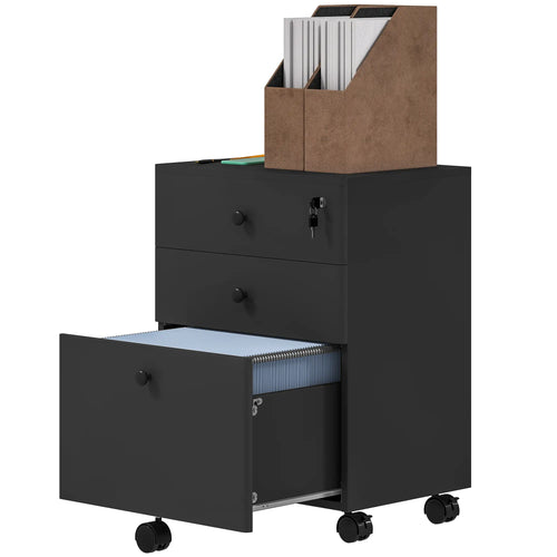 3-Drawer Small Filing Cabinet with Lock, Vertical Office Storage, Black