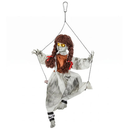 Halloween Animated Creepy Girl Swing, Light-Up Eyes, Sound