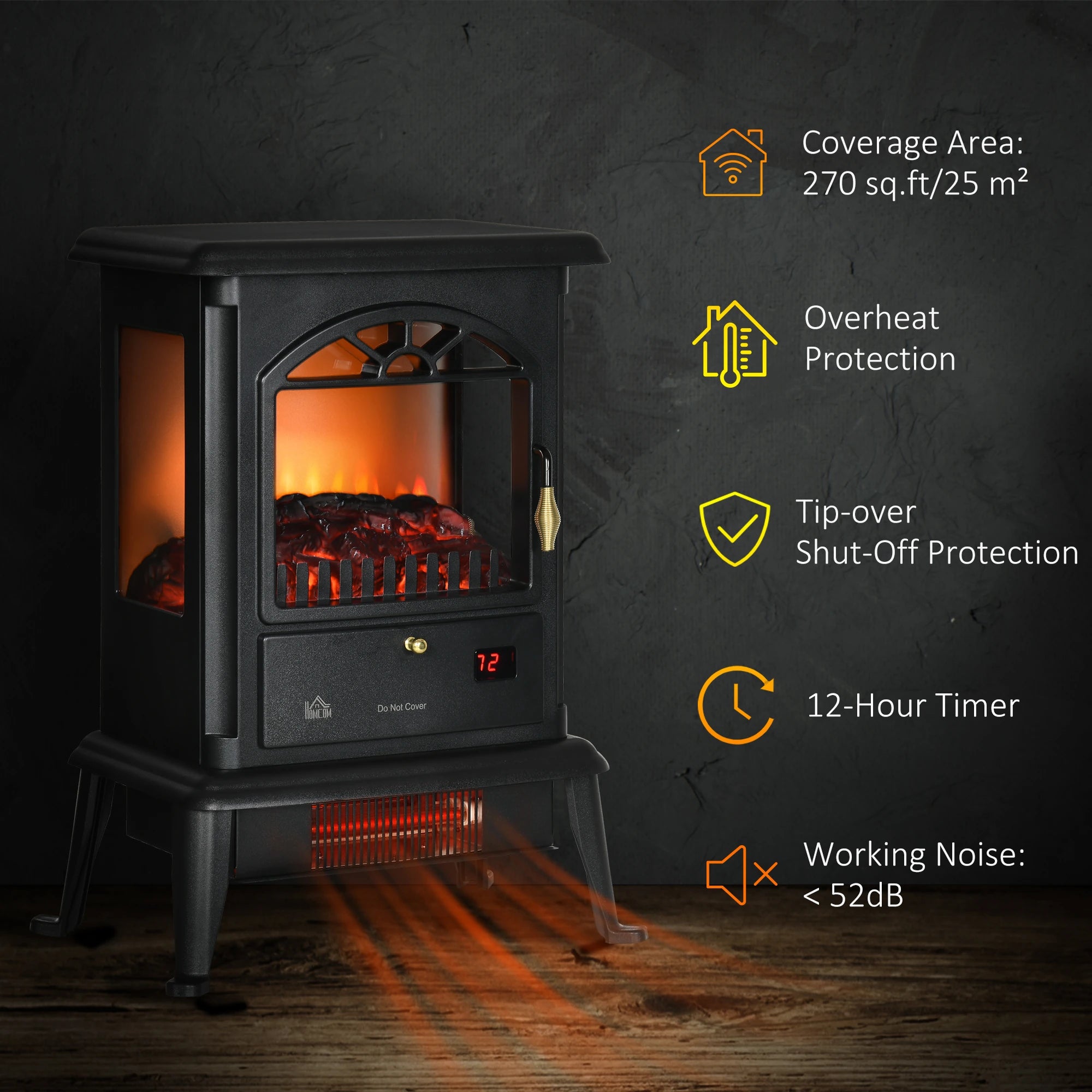22 Infrared Electric Fireplace Stove, Freestanding Heater, 3D Flame, Adjustable Temp, Timer, 1000W/1500W, Black Electric Fireplaces at Gallery Canada