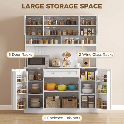 73" White Kitchen Pantry Cabinet, Charging Station, White Kitchen Pantry Cabinets at Gallery Canada