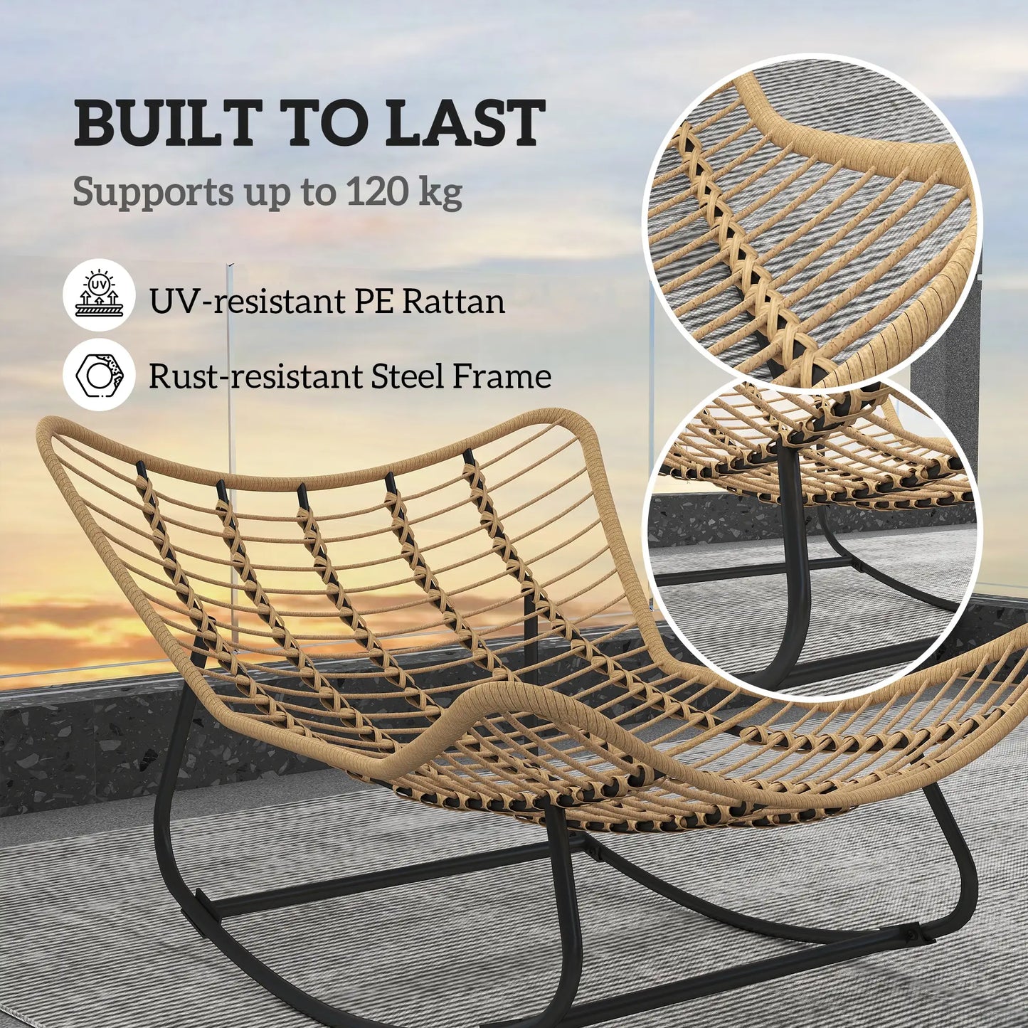 Oversized Rattan Patio Egg Chair, Rocking Chair With Padded Cushion, Cream White Outdoor Rocking Chairs at Gallery Canada