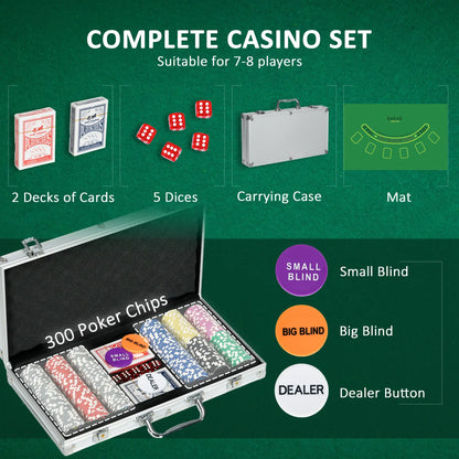 300-Piece Poker Chips Set, Mat, Chips, 2 Card Decks, Dealer, 5 Dices Game Tables at Gallery Canada