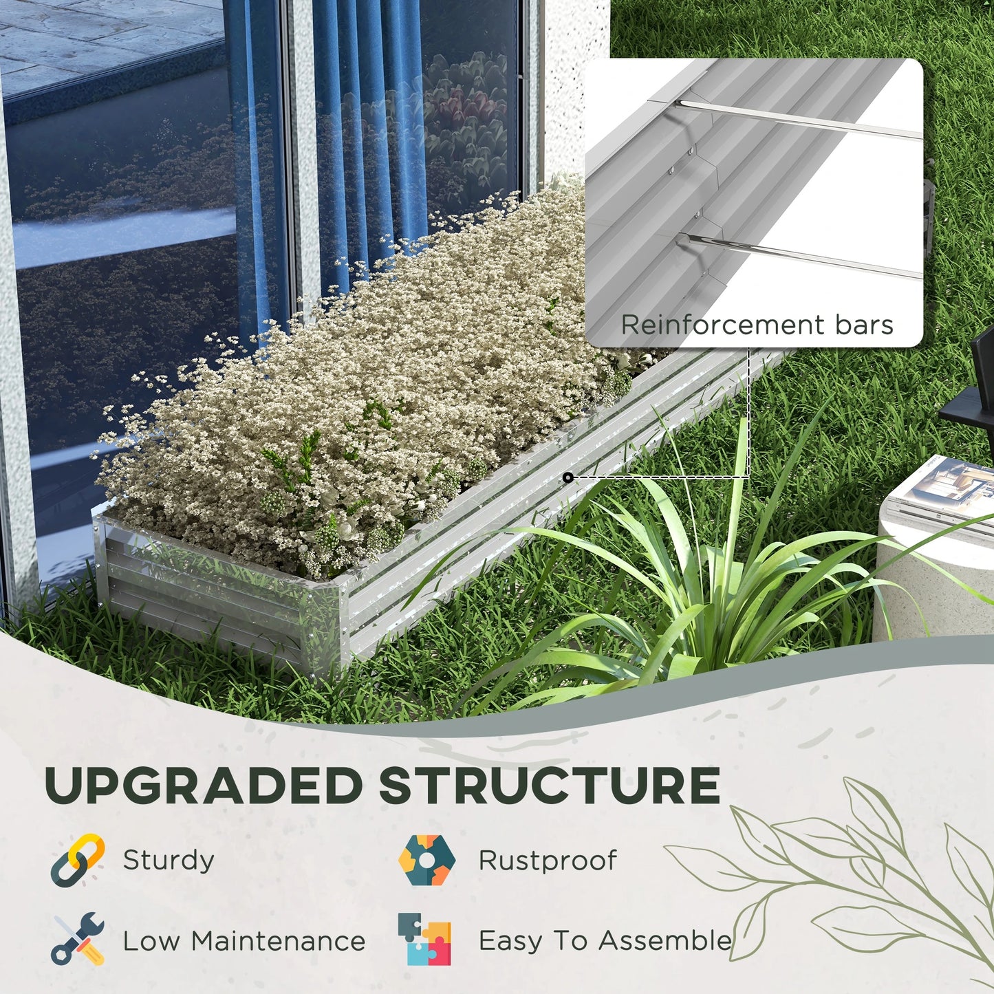 Galvanized Steel Raised Garden Bed, 82" x 109" x 12", Silver Galvanized Planter Boxes at Gallery Canada
