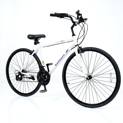 700C Adult Hybrid Bike, 18-Speed Shimano, White