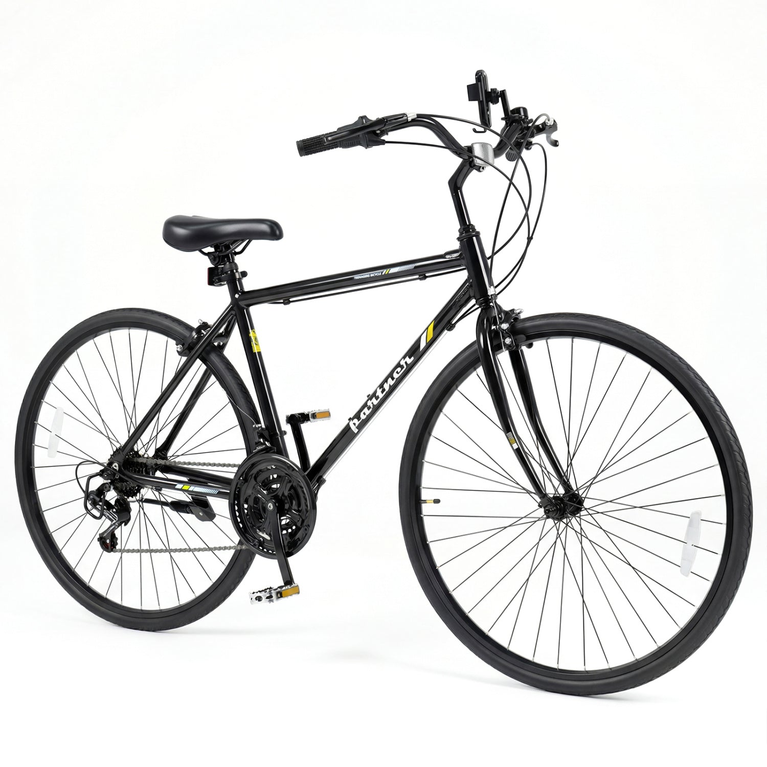 700C Hybrid Bike, 18-Speed Shimano Drivetrain, Phone Holder, Black Kids Bike Black at Gallery Canada