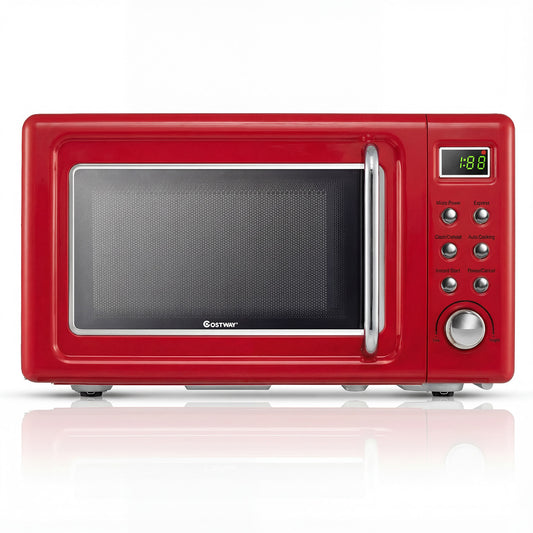 700W Retro Countertop Microwave Oven with 5 Micro Power and Auto Cooking Function-Light Red, Black & Red Toaster Ovens Black & Red at Gallery Canada
