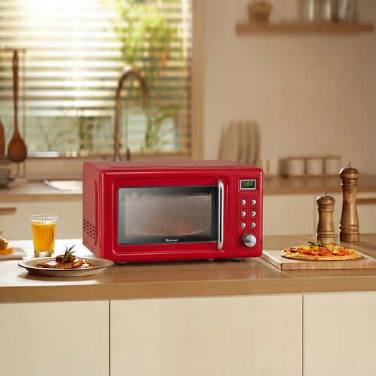 700W Retro Countertop Microwave Oven with 5 Micro Power and Auto Cooking Function-Light Red, Black & Red Toaster Ovens Black & Red at Gallery Canada