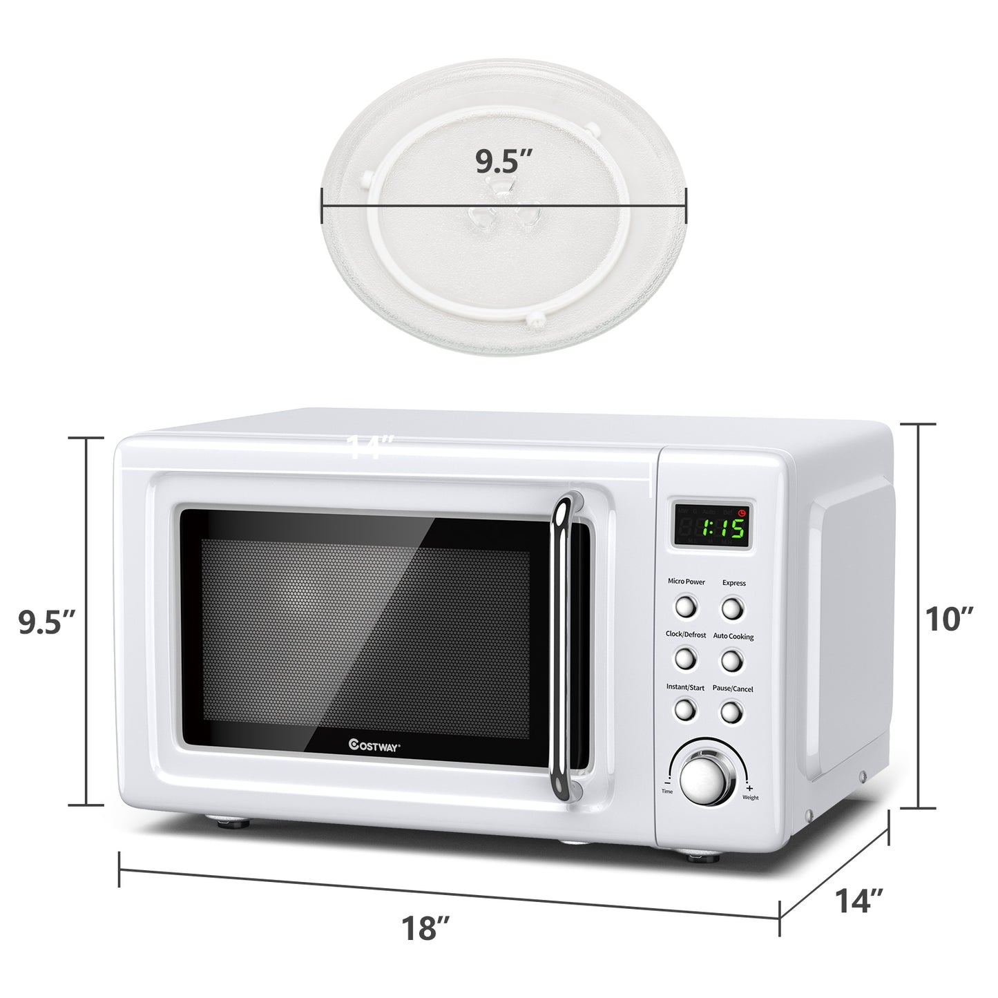 700W Retro Countertop Microwave Oven, 5 Micro Power, Auto Cooking, White Toaster Ovens at Gallery Canada