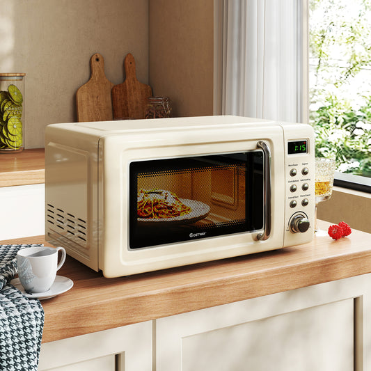 700W Retro Countertop Microwave Oven with 5 Micro Power and Auto Cooking Function, Cream White Toaster Ovens Cream White at Gallery Canada