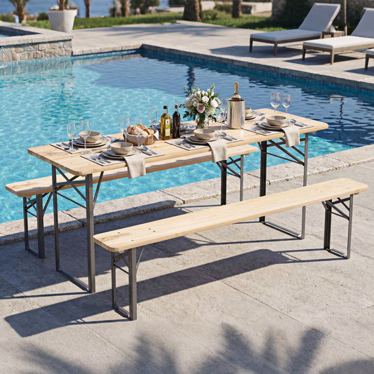 70 Inch 3-Piece Folding Picnic Table with Benches for 6 Fir Wood Portable Bear Camping Table, Black Picnic Tables Black at Gallery Canada