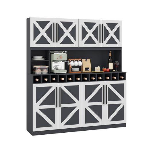 70 Inch Farmhouse Pantry Cabinet Kitchen Buffet Hutch with 4 Cabinets and 2 Open Shelves, Dark Gray Sideboards Cabinets & Buffets Dark Gray at Gallery Canada