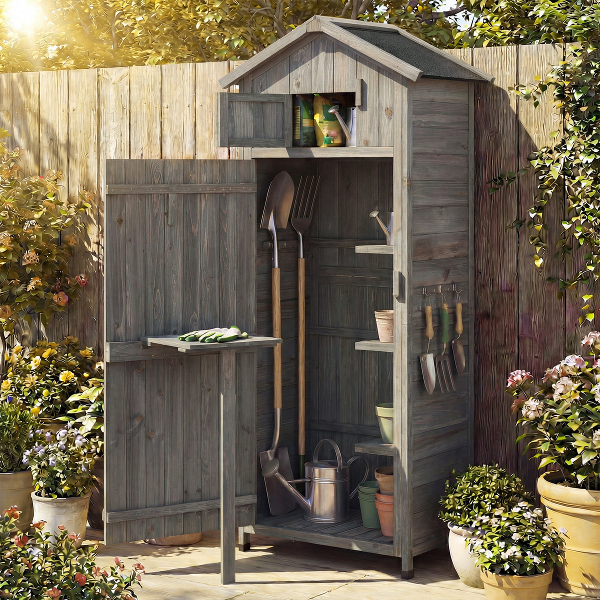 70 In Tall Garden Tool Storage Cabinet, Lockable Doors, Grey Sheds & Outdoor Storage at Gallery Canada