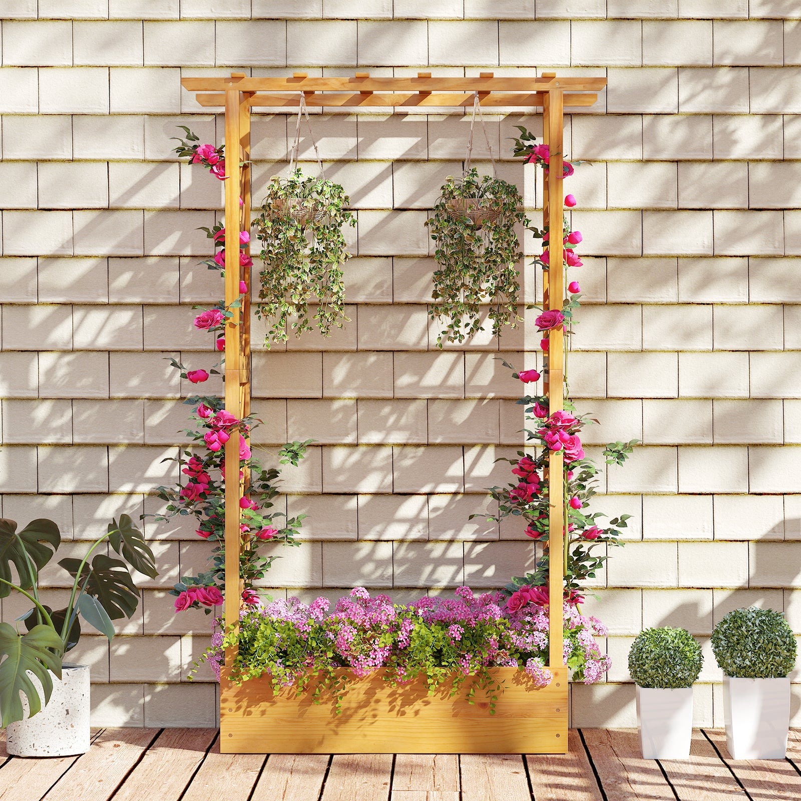 70 Inch Wooden Raised Garden Bed With Lattice Trellis, Natural Raised Garden Beds at Gallery Canada