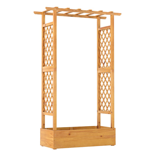 70 Inch Wooden Raised Garden Bed With Lattice Trellis, Natural