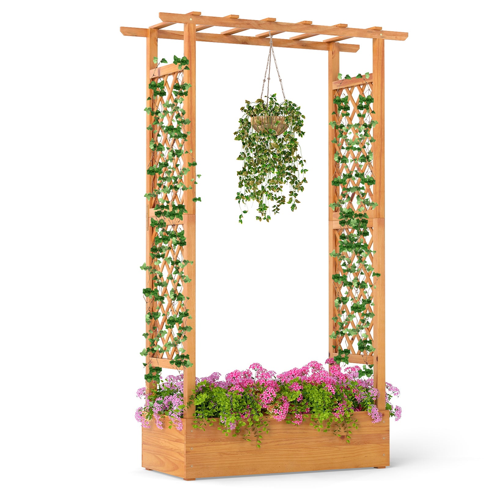 70 Inch Wooden Raised Garden Bed With Lattice Trellis, Natural Raised Garden Beds at Gallery Canada