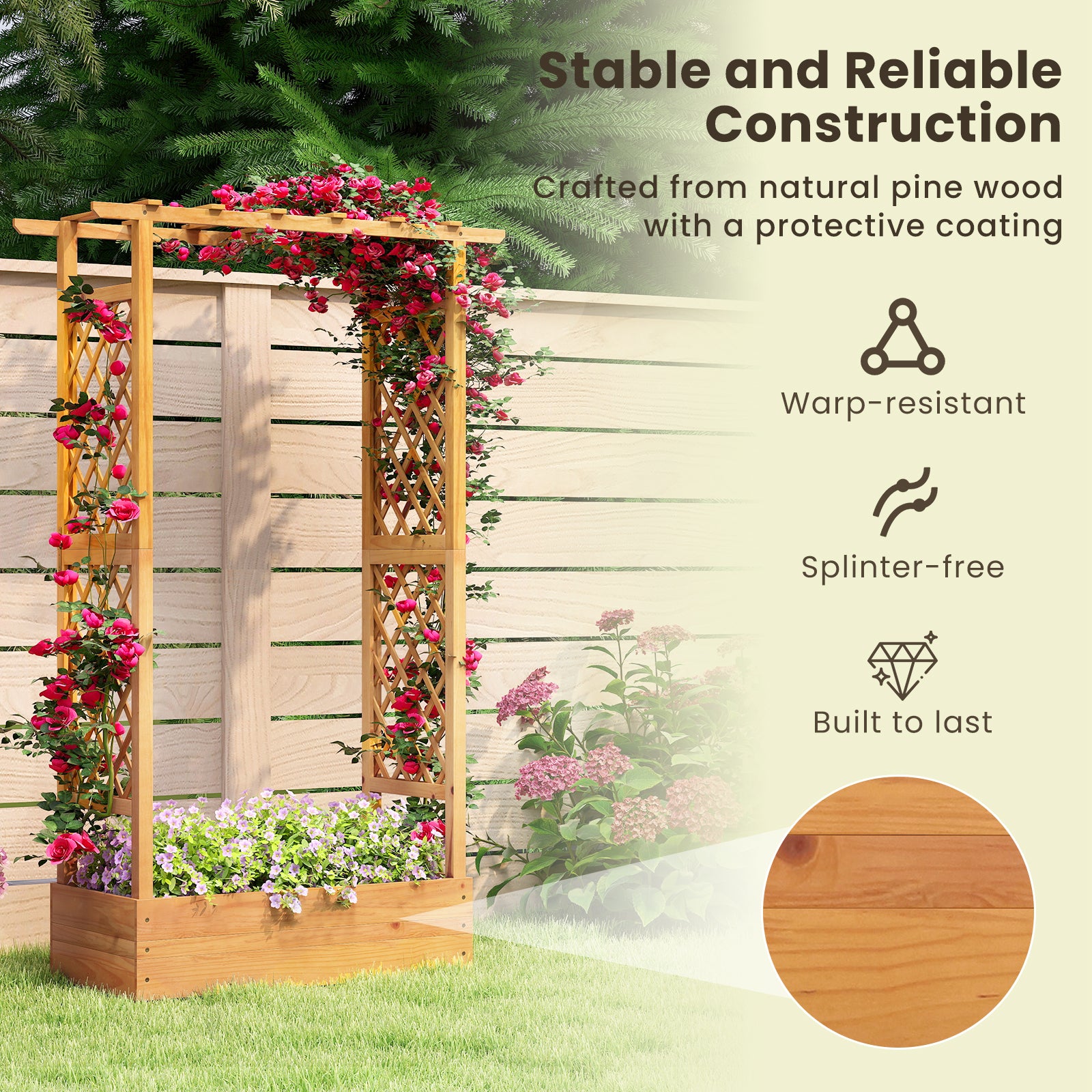 70 Inch Wooden Raised Garden Bed With Lattice Trellis, Natural Raised Garden Beds at Gallery Canada