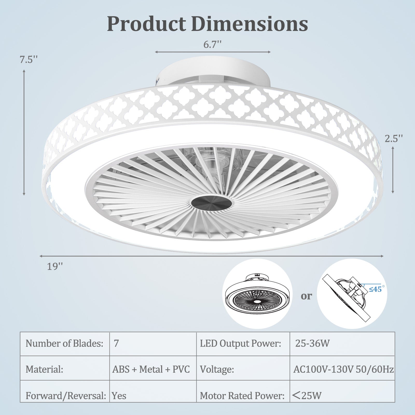 19 Inch Low Profile Flush Mount Ceiling Fan With Light, White Ceiling Fans at Gallery Canada