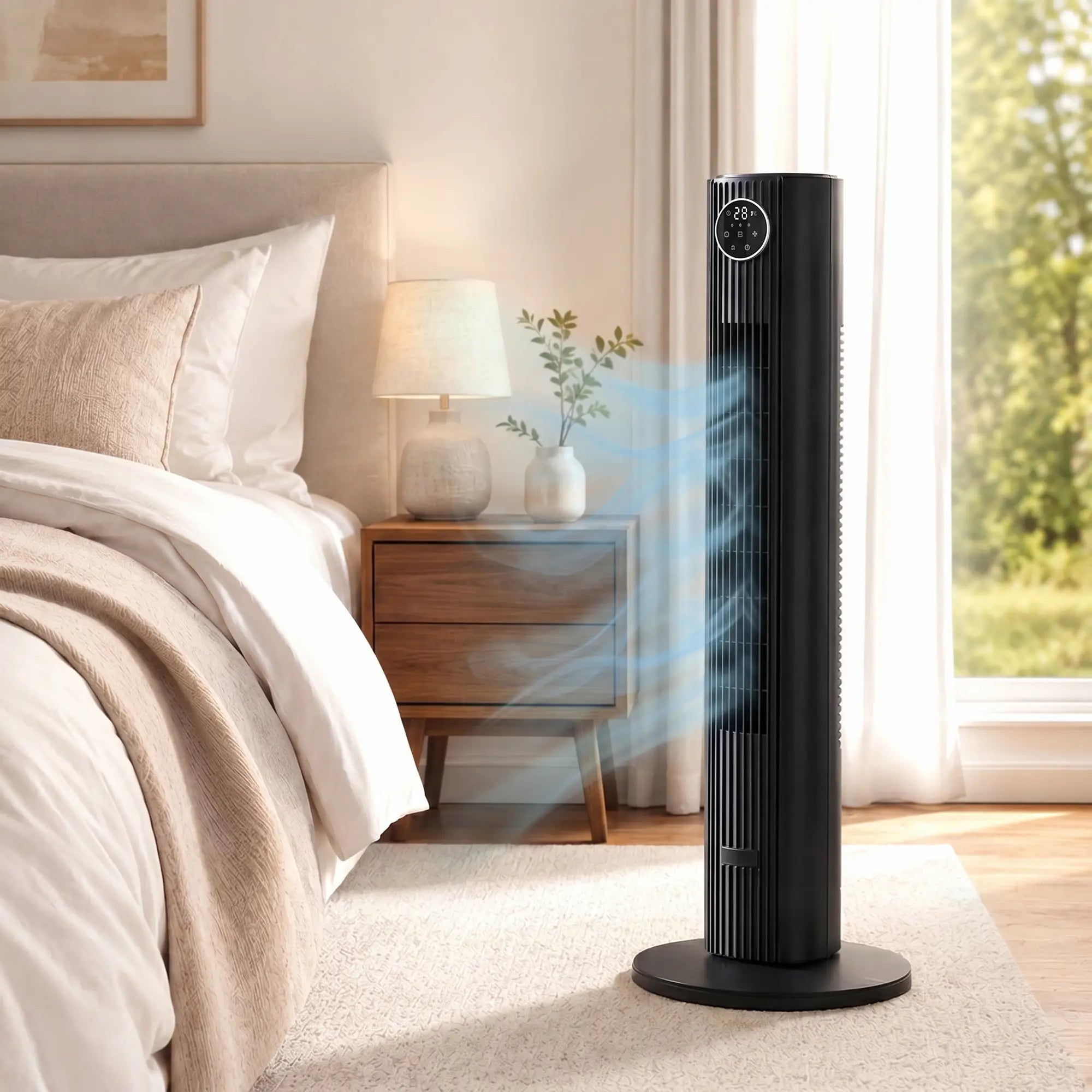 28dB Tower Fan, 12 Speeds, 4 Modes, 80° Oscillating, 12H Timer, Black Tower Fans at Gallery Canada