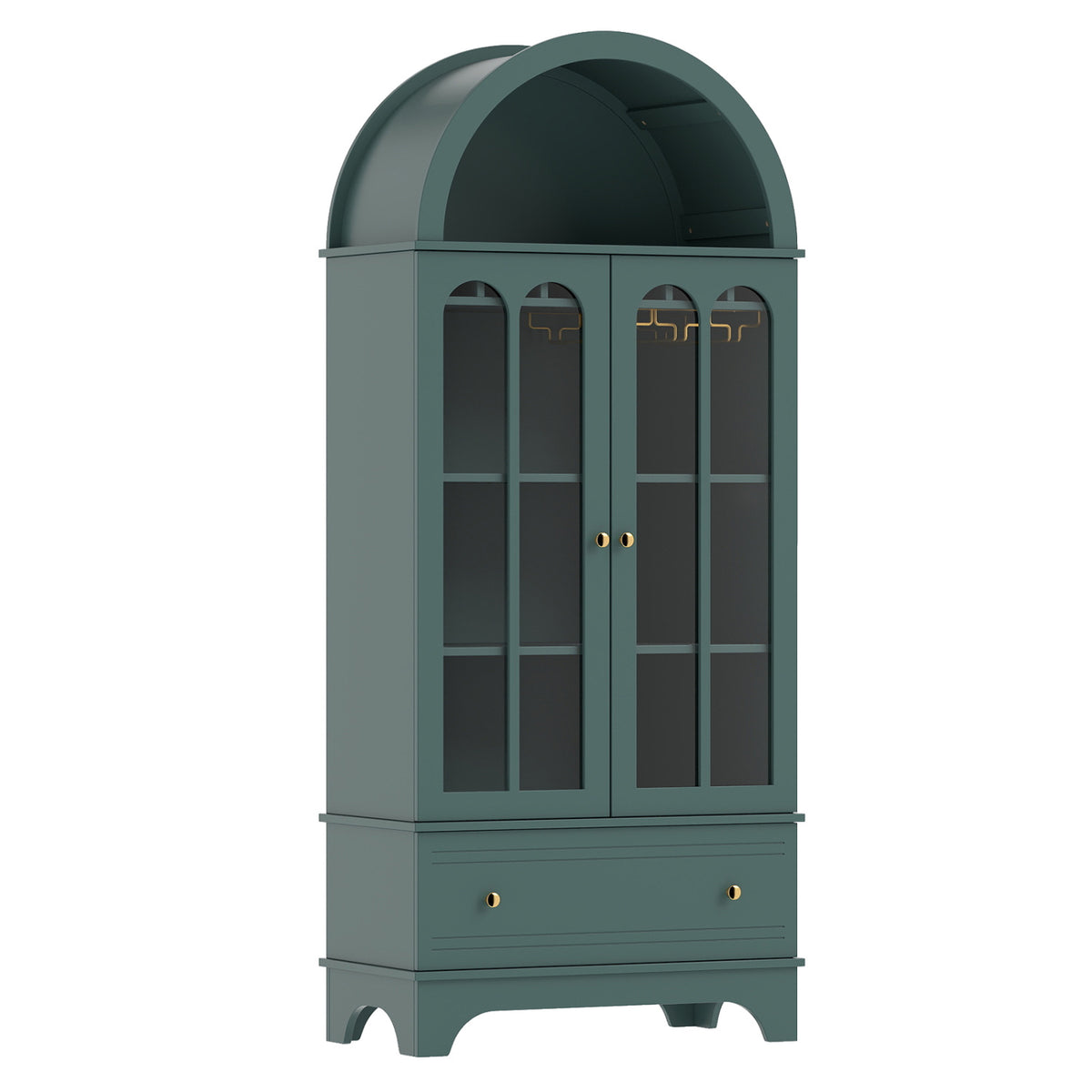 71.5 In Arched Cabinet, 5-Tier, Tempered Glass Doors, Wine Rack, Green Sideboards Cabinets & Buffets Green at Gallery Canada