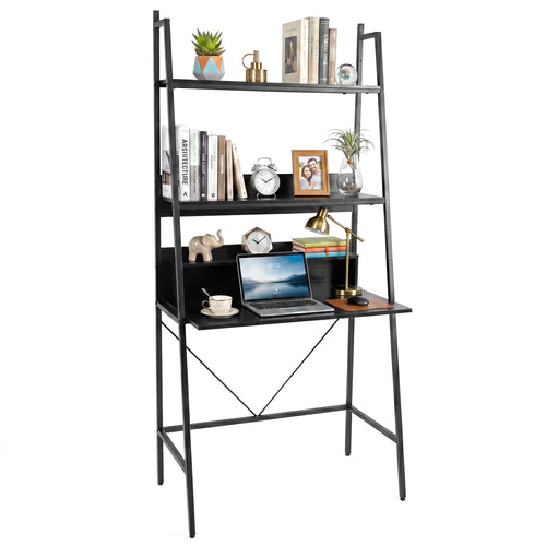 71” High Freestanding Laptop Desk with Open Shelves for Living Room Bedroom Study, Black