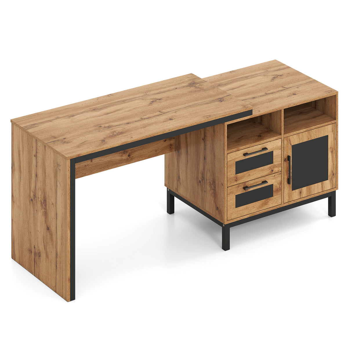 71-Inch Computer Table With Open Compartments, Drawers, Natural Computer Desks at Gallery Canada