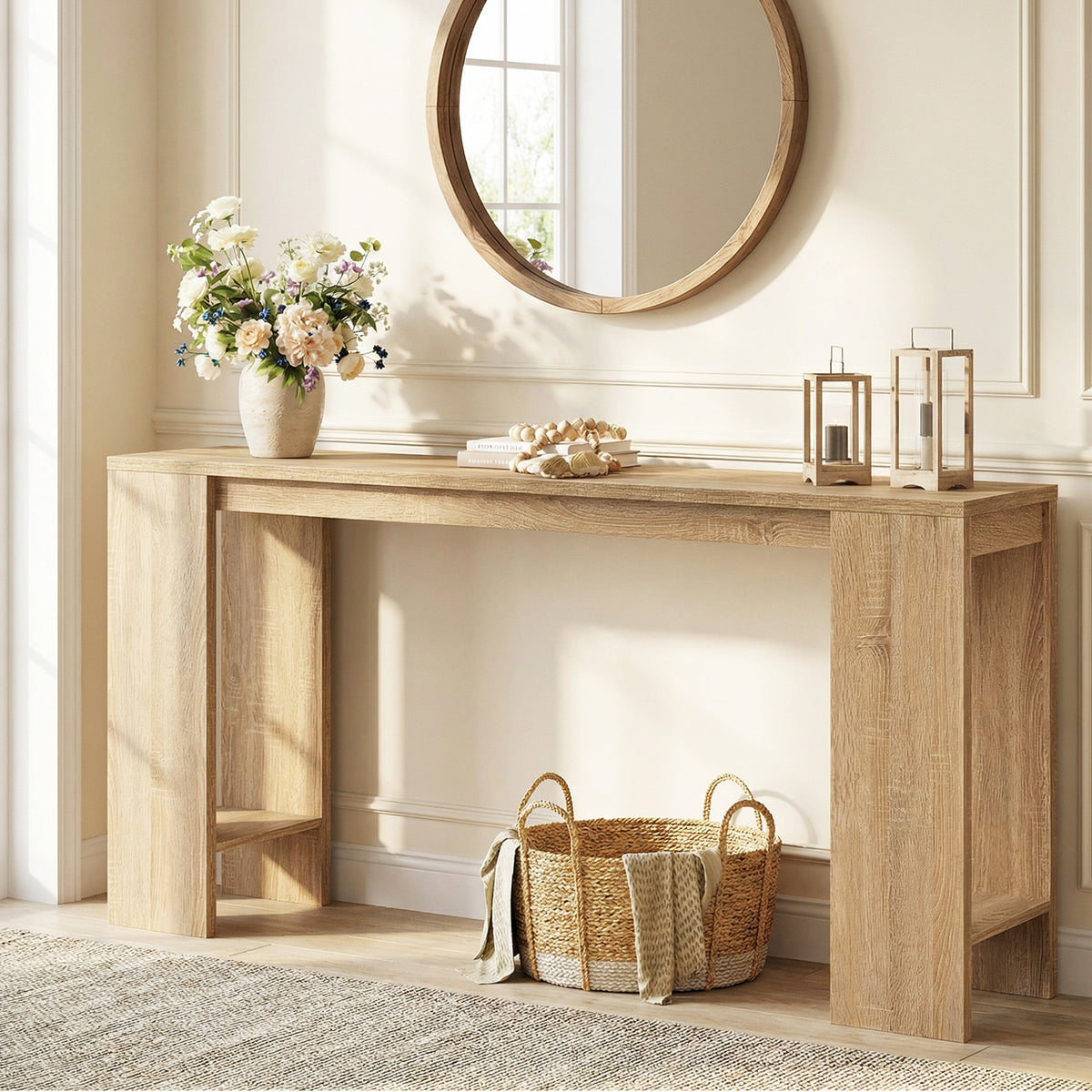 71 Inches Console Table With Storage, Natural Console Tables at Gallery Canada