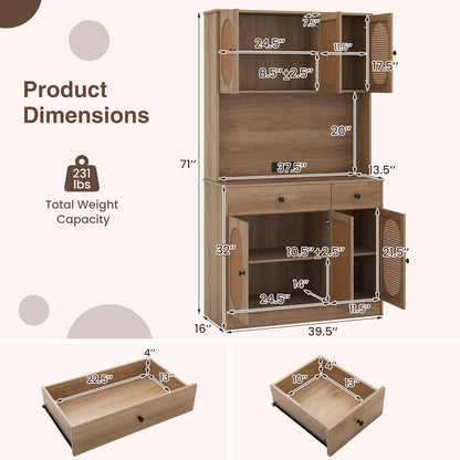 71 Inches Pantry Cabinet With Hutch And Charging Station, Natural Sideboards Cabinets & Buffets at Gallery Canada