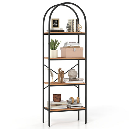 Arched Bookcase 4-Tier, Metal Frame, Black & Brown