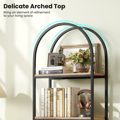 Arched Bookcase 4-Tier, Metal Frame, Black & Brown