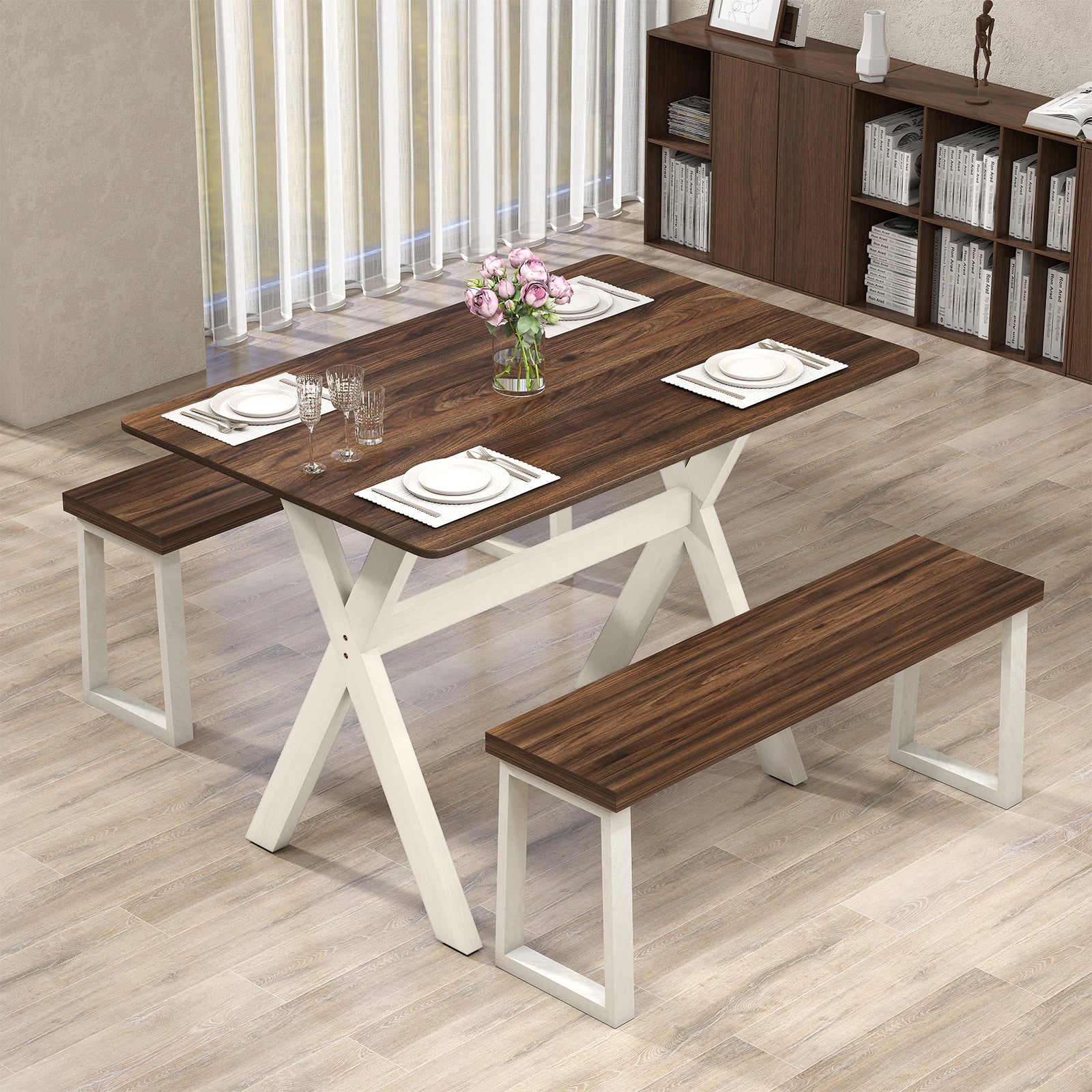 Modern Dining Table, Wooden Kitchen Table, X-Shaped Frame, White Dining Tables at Gallery Canada