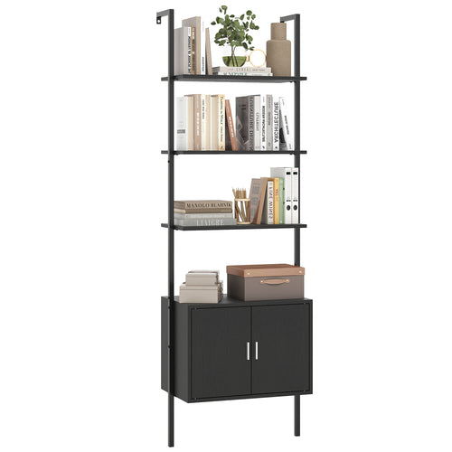 72.5 Inch Tall Bookshelf With Cabinet, Metal Frame, Black